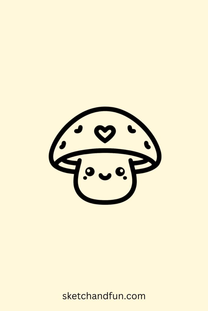 Cartoon Cute Mushroom Drawing, Heart-Shaped Mushroom