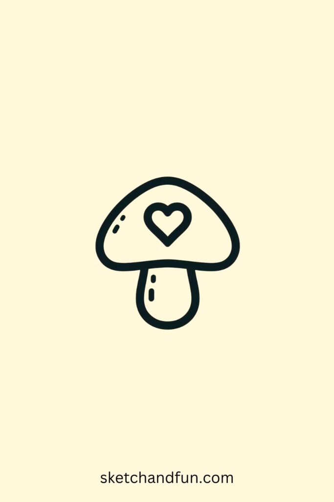 Cartoon Cute Mushroom Drawing, Heart-Shaped Mushroom