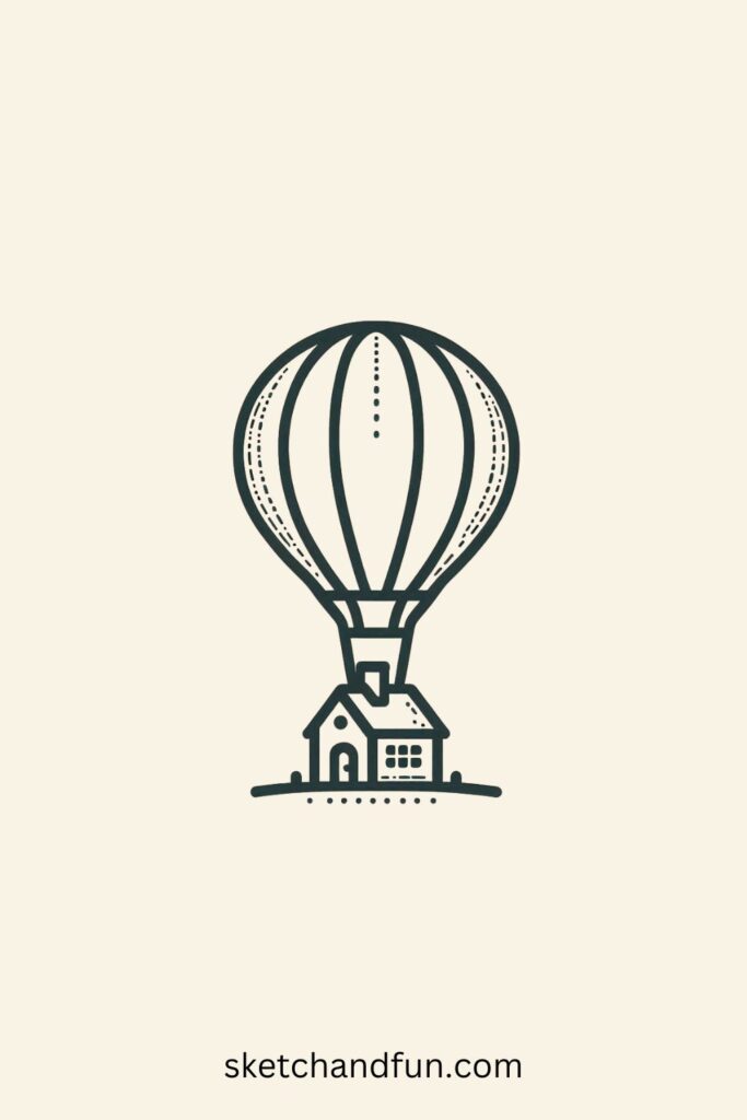 Cute House Drawing Easy, Hot Air Balloon House 