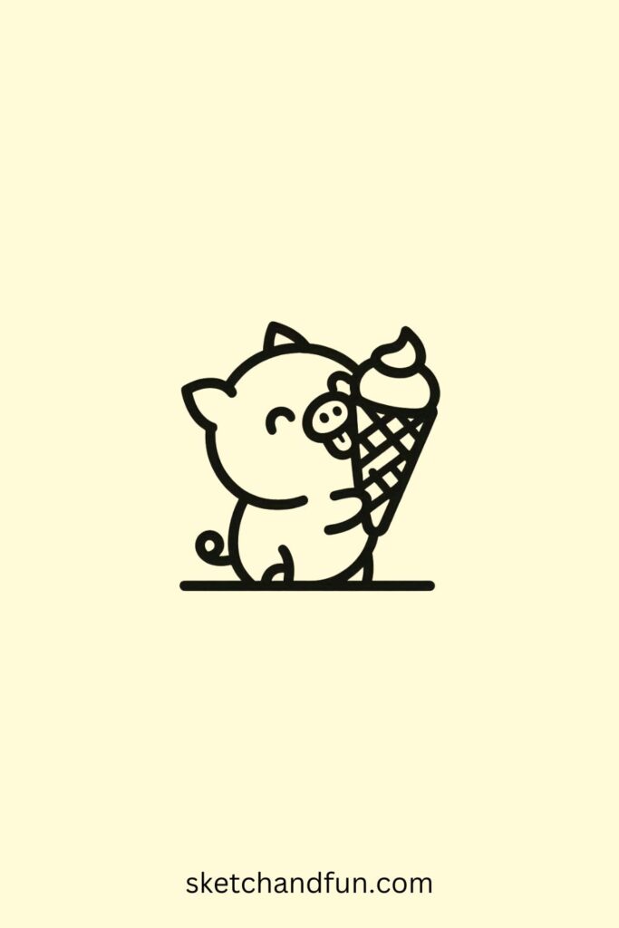 Baby Pig Drawing, Pig with Ice Cream 