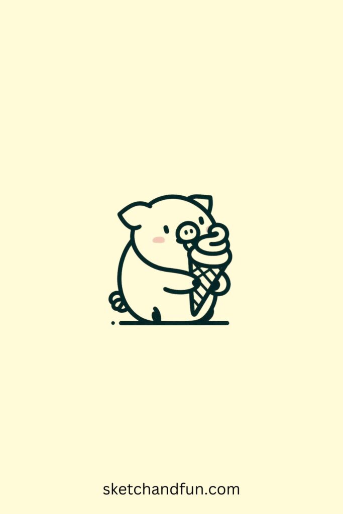 Baby Pig Drawing, Pig with Ice Cream 