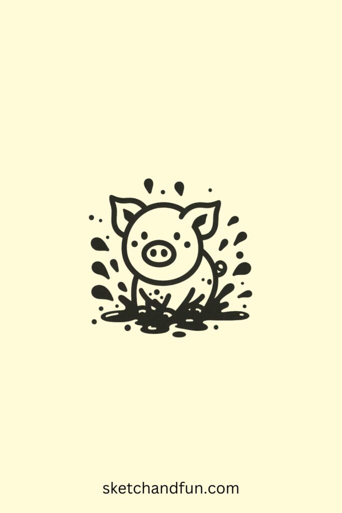 Cute Pig Drawing, Pig in Mud 