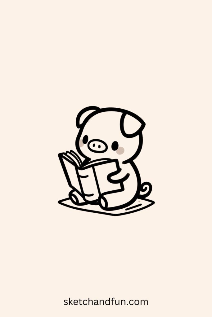 Cartoon Pig Drawings, Pig Reading a Book 