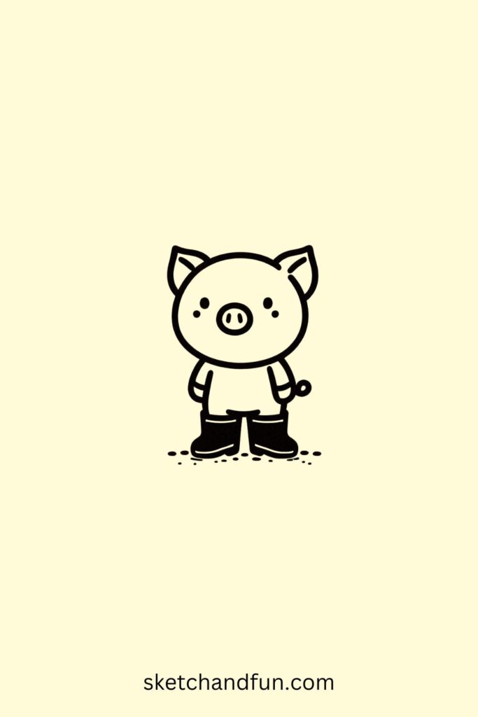 Cute Pig Drawing Easy, Pig in Rain Boots