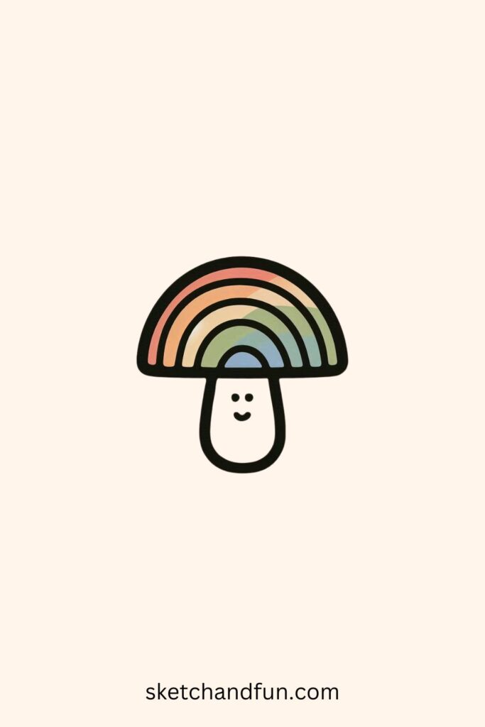 Easy Mushroom Drawing Cute, Rainbow Mushroom 