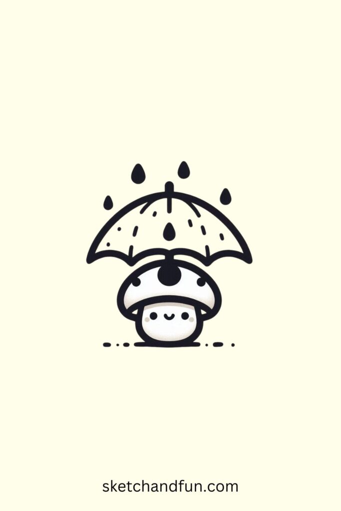 Easy Mushroom Drawing Cute, Mushroom with Raindrops