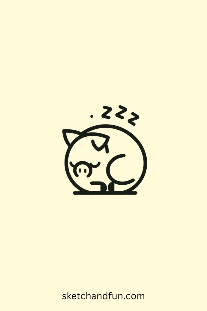 Easy Cute Pig Drawings, Sleeping Pig Drawing