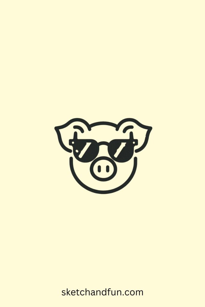 Baby Pig Drawing, Pig with Sunglasses