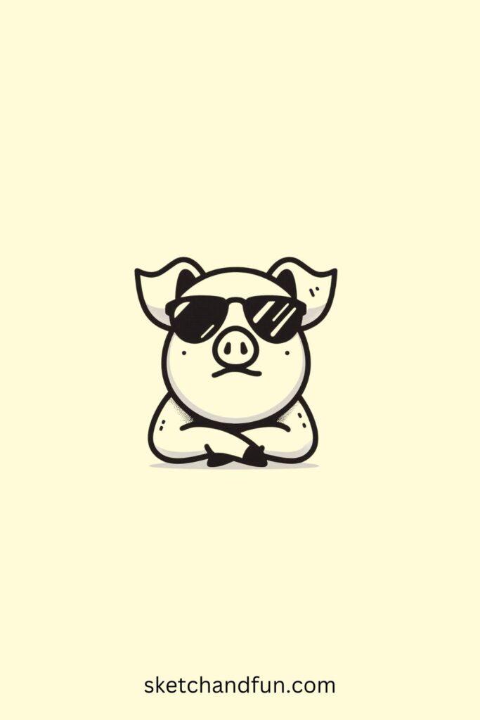 Baby Pig Drawing, Pig with Sunglasses