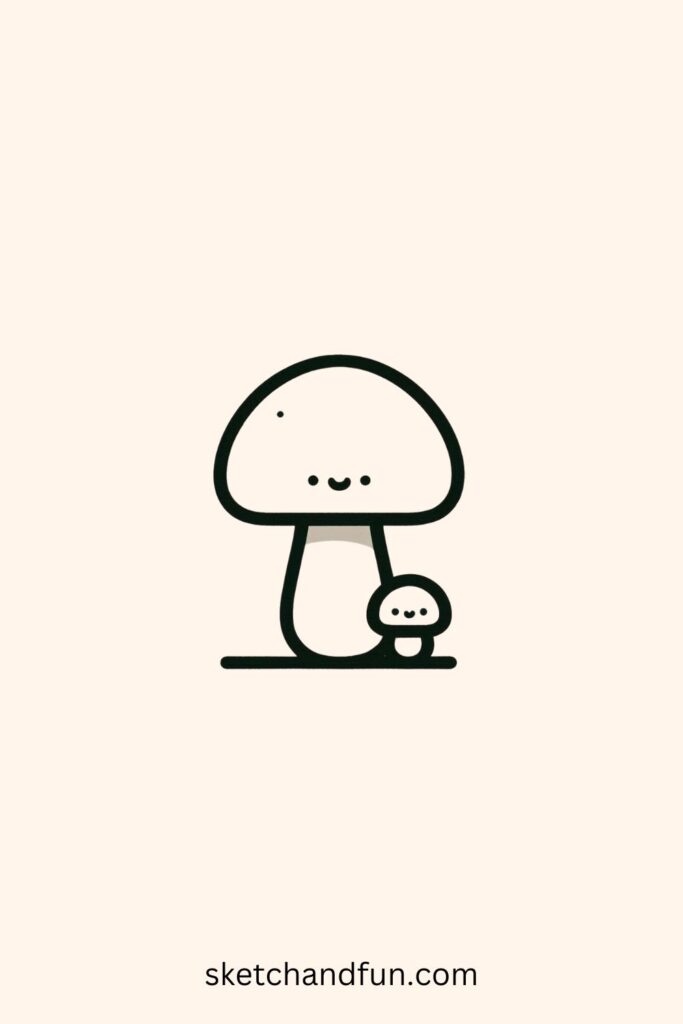 Mushroom Drawing Easy, Mushroom with a Tiny Mushroom Friend