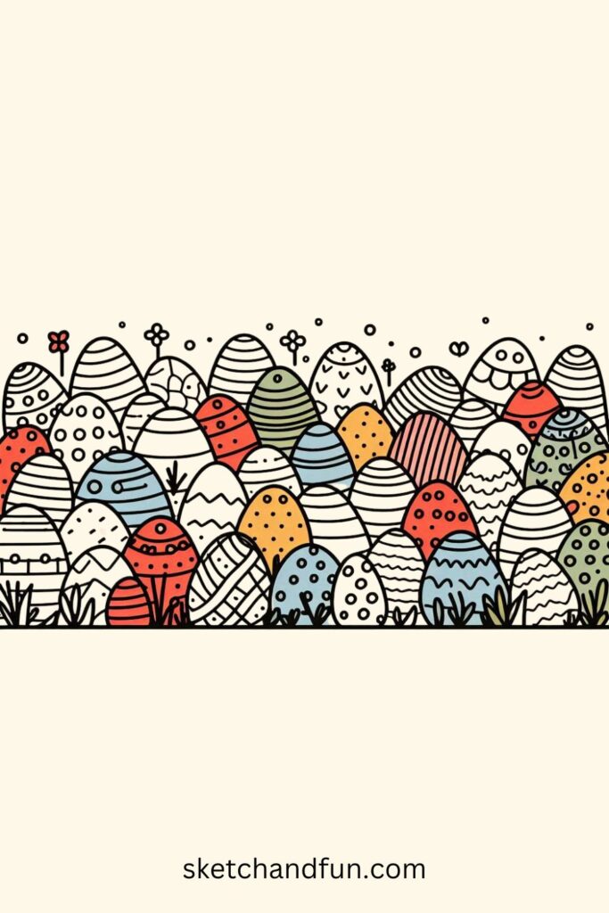 Easter Egg Drawing Cute, A Field Full of Decorated Easter Eggs