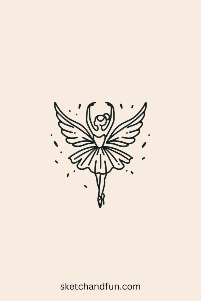 Easy Things To Draw Aesthetic, Ballerina with Wings
