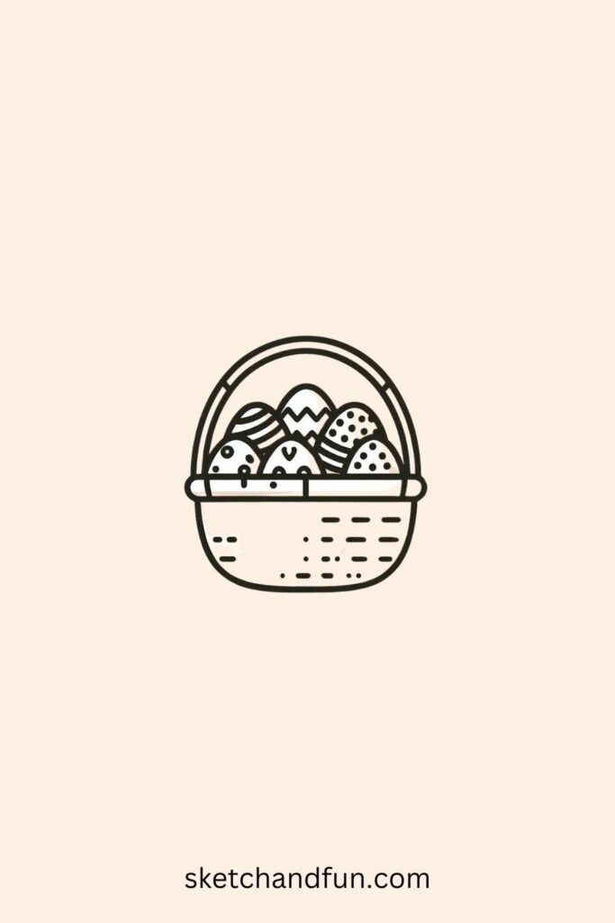 Easter Drawings Easy Cute, Basket with Colorful Patterned Eggs