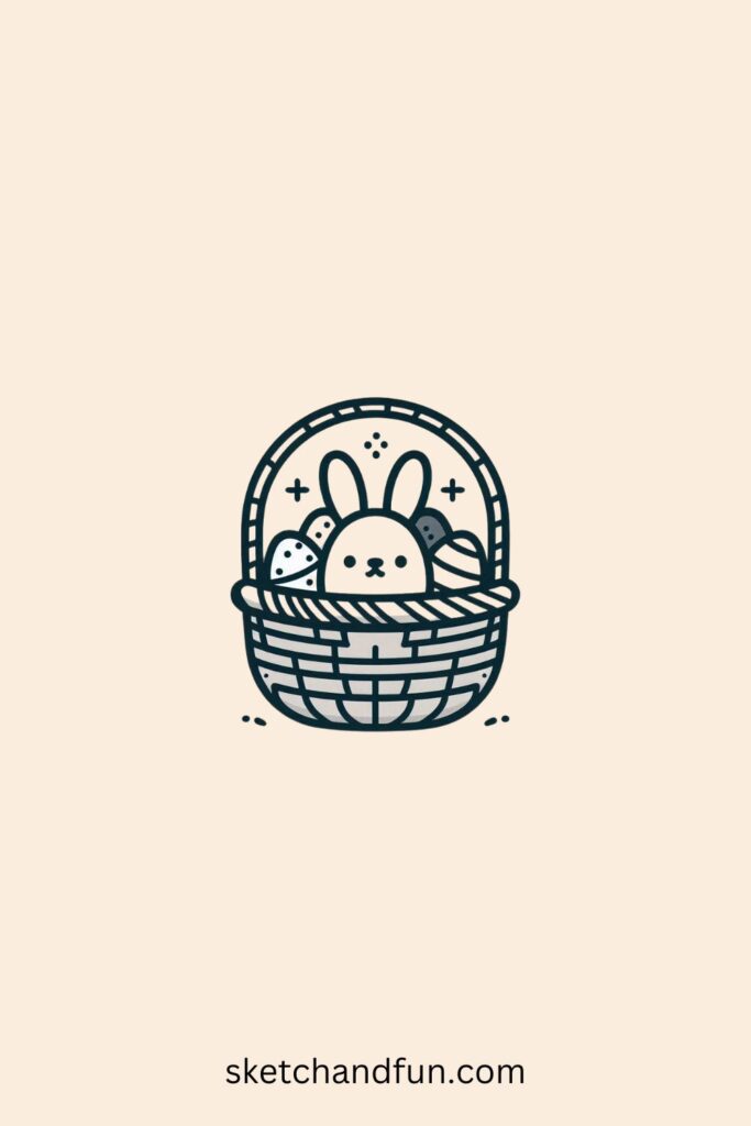 Simple Easter Drawing Ideas, Basket with a Bunny Inside