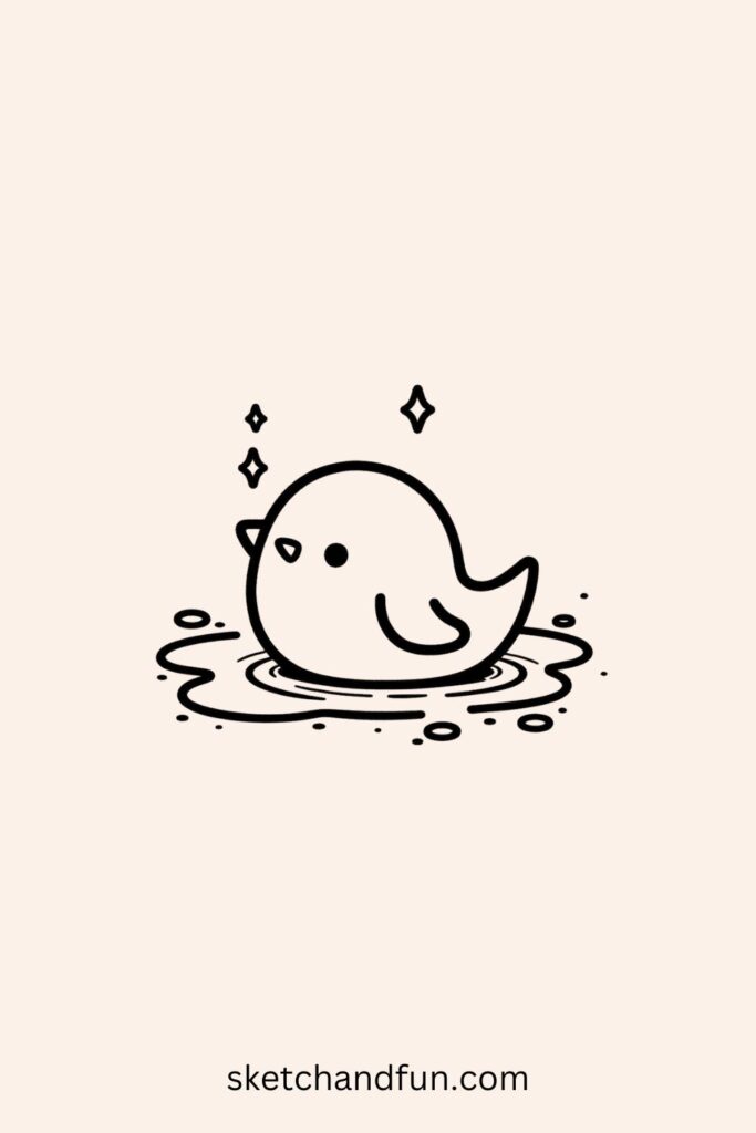Bird Drawing Easy Cute, Bird in a Water Puddle