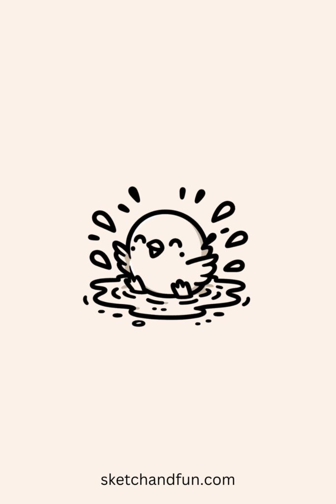 Bird Drawing Easy Cute, Bird in a Water Puddle