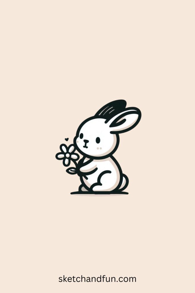 Cute Aesthetic Drawings Easy, Bunny Holding a Flower
