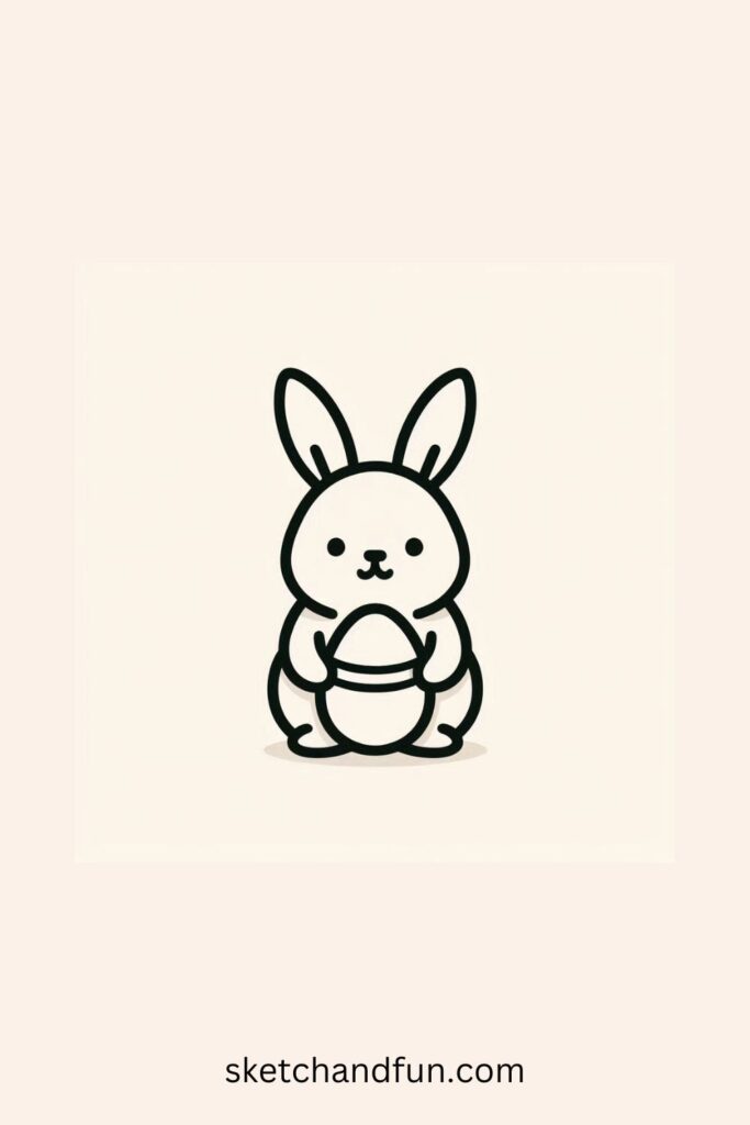 Easy Cute Easter Bunny Drawing, Bunny Holding an Easter Egg