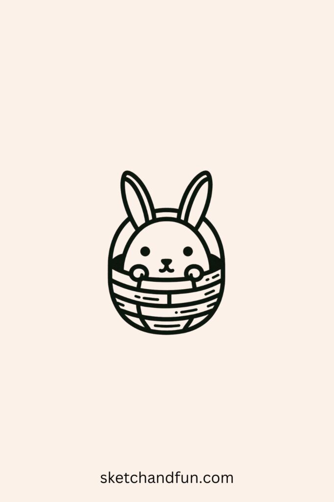 Easter Bunny Drawing Easy, Bunny Peeking Out of a Basket