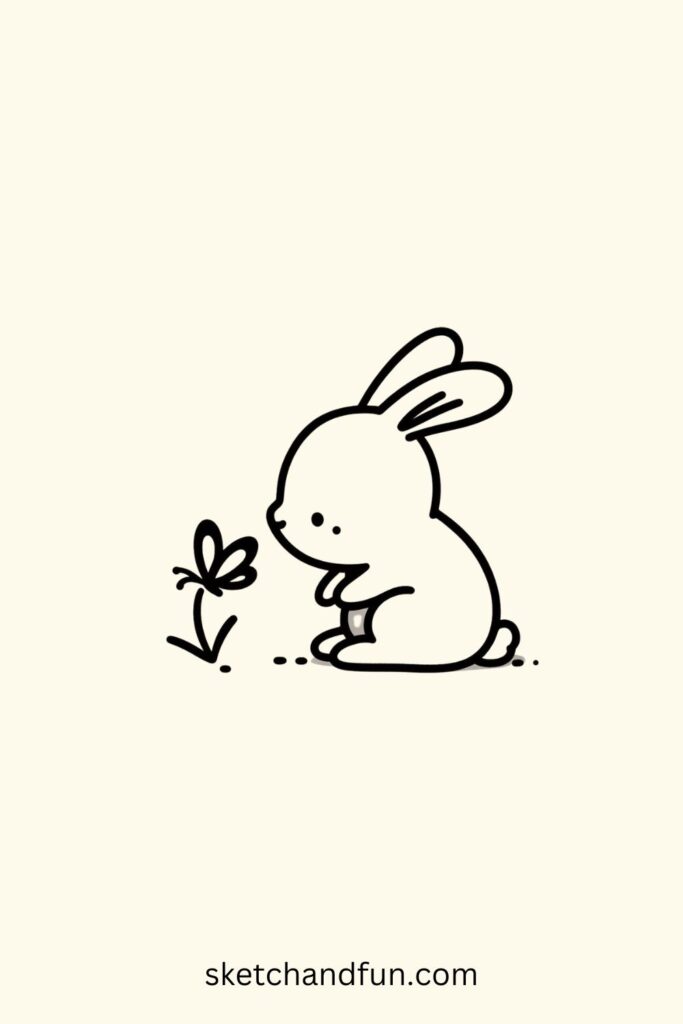 Happy Easter Drawing of Bunny Playing with a Butterfly