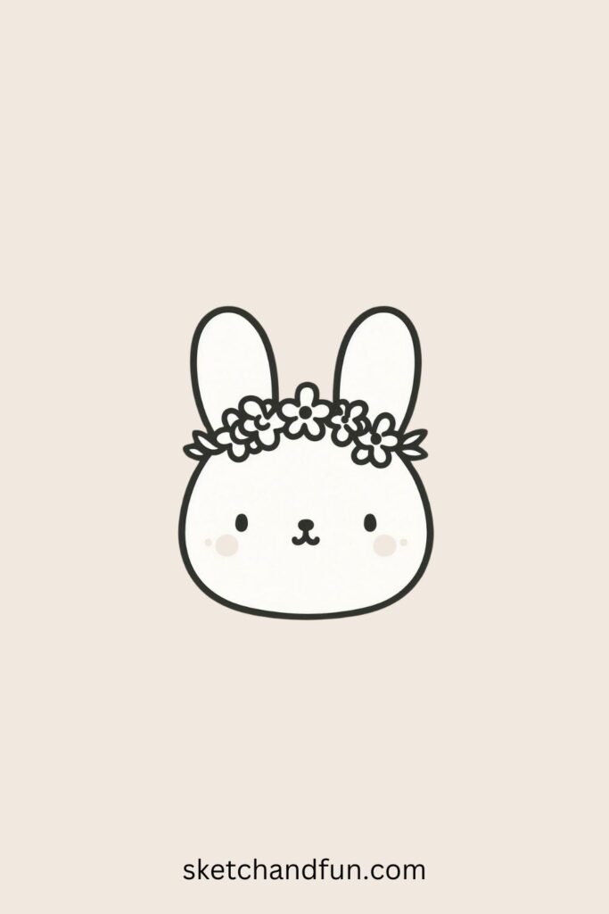 Easter Bunny Drawing Easy, Bunny with a Flower Crown