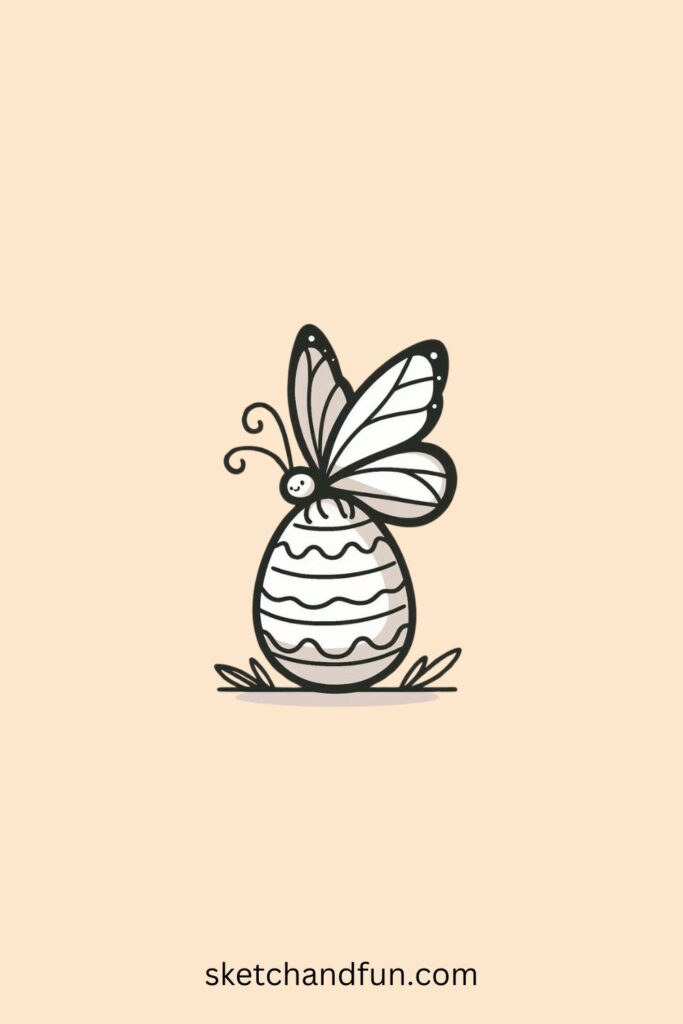 Cute Easter Drawings, Butterfly Sitting on an Easter Egg