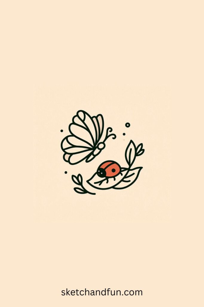 Cute Butterfly Drawing, Butterfly and Ladybug