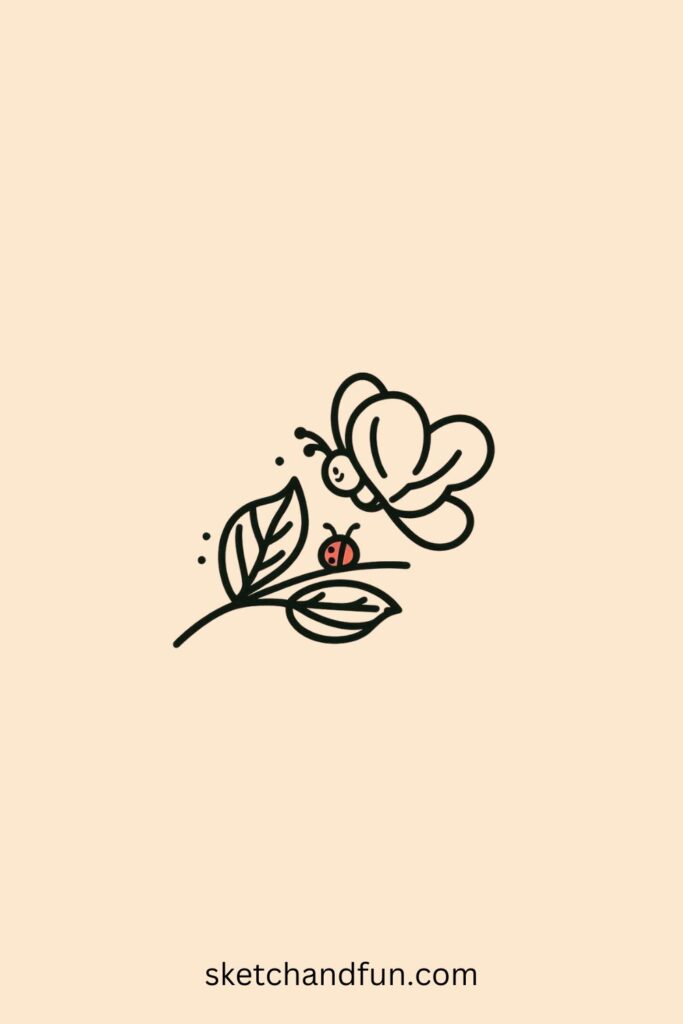 Cute Butterfly Drawing, Butterfly and Ladybug