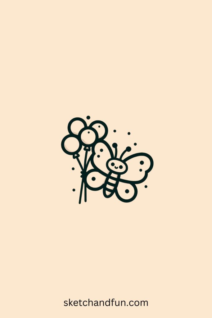 Butterfly Drawing SImple, Butterfly with Balloons