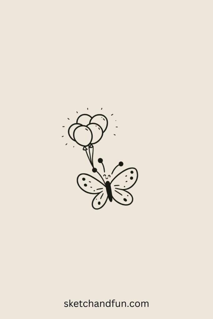 Butterfly Drawing SImple, Butterfly with Balloons