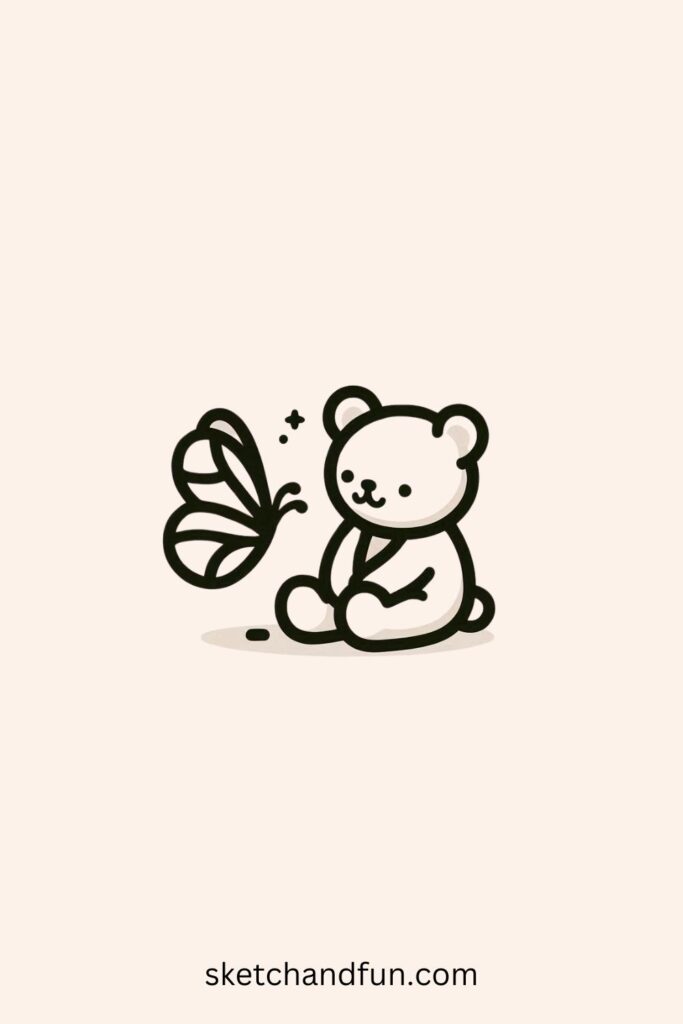 Kawaii Cute Butterfly Drawing, Butterfly with Bear