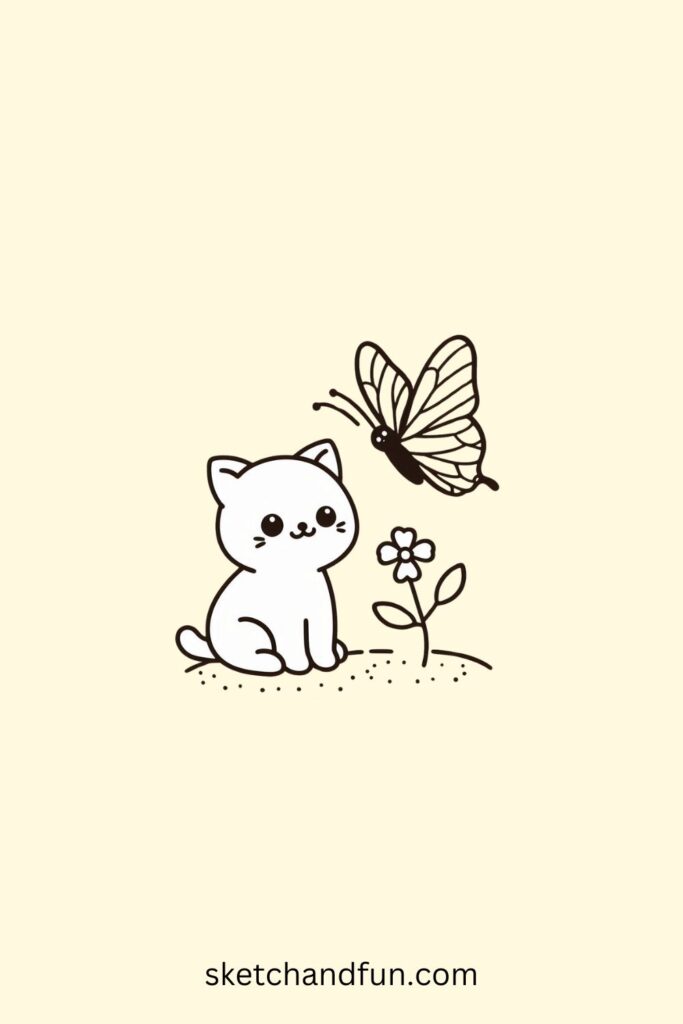 Cute Butterfly Drawing, Butterfly with Cat