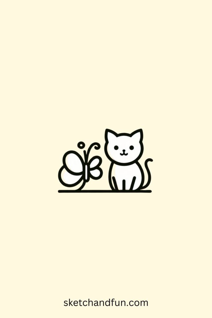 Cute Butterfly Drawing, Butterfly with Cat