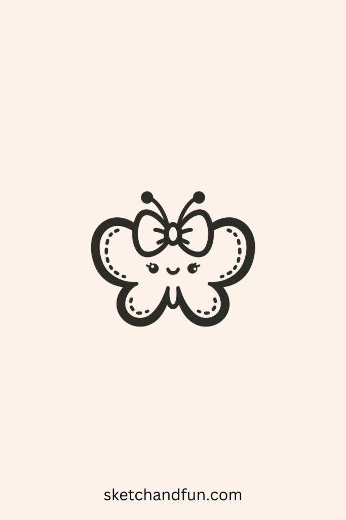 Kawaii Butterfly Drawing, Butterfly with a Bow