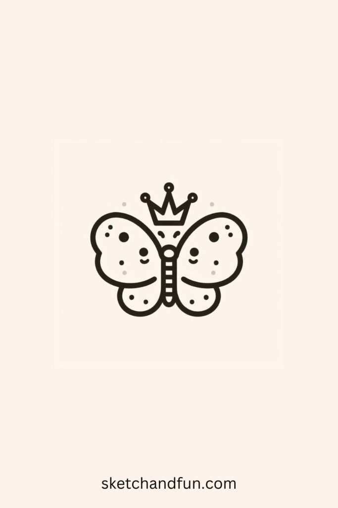 Cute Butterfly Drawing Easy, Butterfly with a Crown