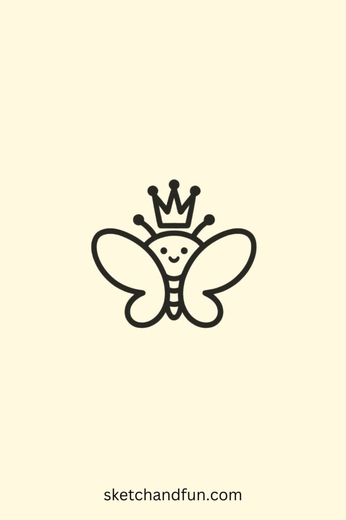 Cute Butterfly Drawing Easy, Butterfly with a Crown