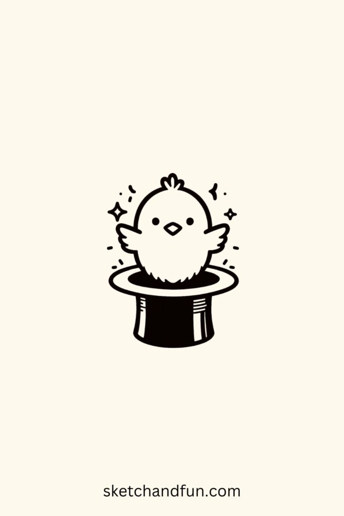 Easy Easter Drawing of chick Popping Out of a Magician’s Hat