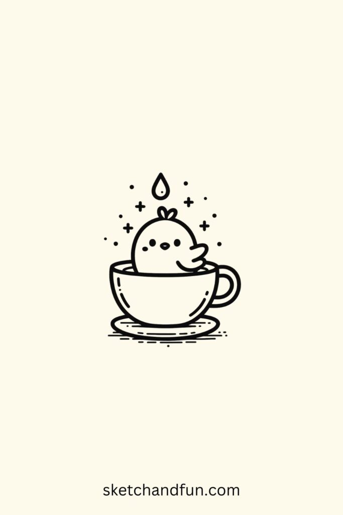 Chick Easter Drawing, Chick Sitting Inside a Teacup