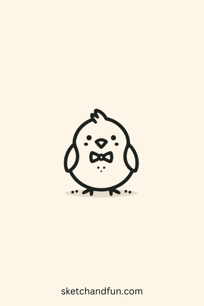 Cute Easter Chick Drawing Easy, Chick with a Bowtie