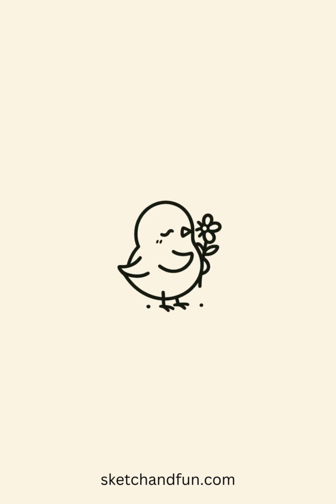 Easter Chick Drawing Idea, Chick with a Flower