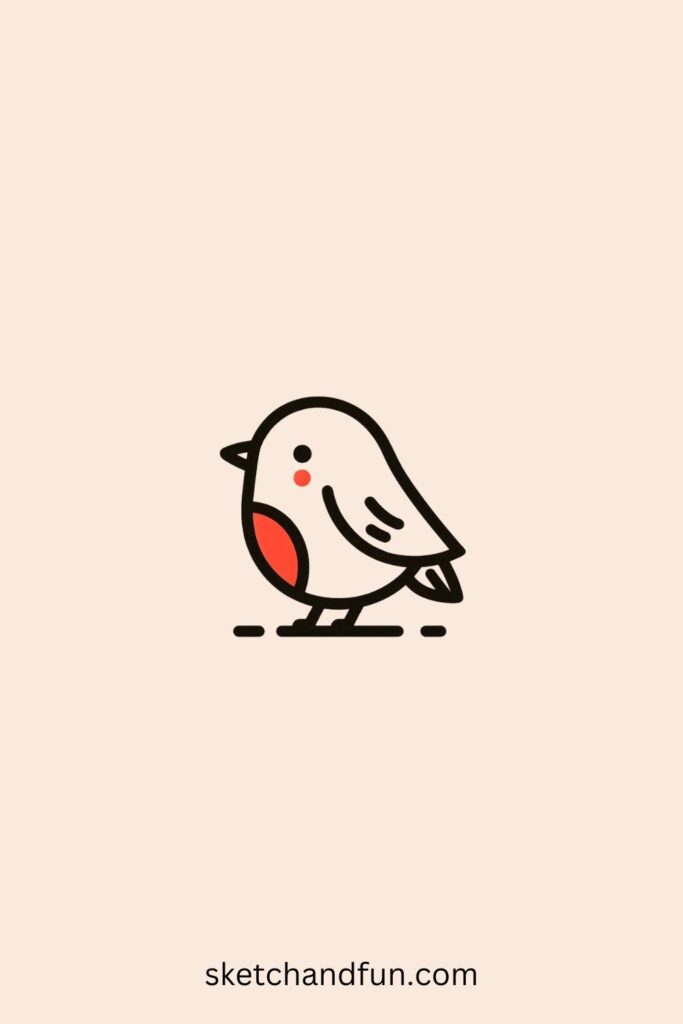 Kawaii Bird Drawing of a Chirping Robin