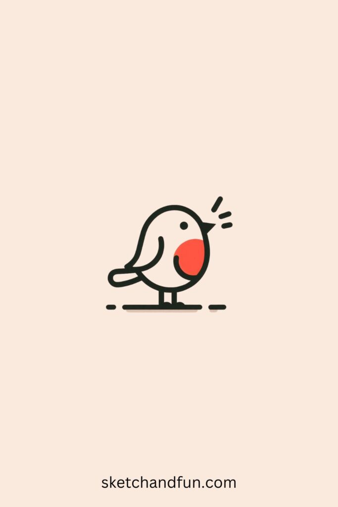 Kawaii Bird Drawing of a Chirping Robin