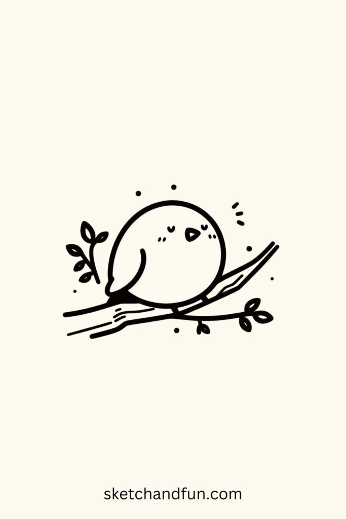 Cool Aesthetic Drawing, Chubby Bird on a Branch