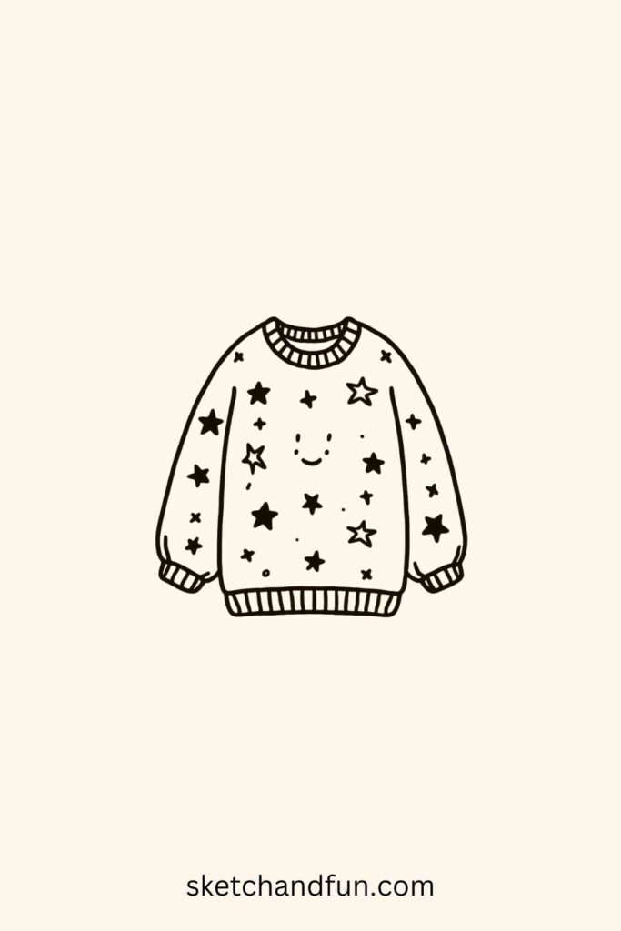 Easy Aesthetic Drawing Cute, Cozy Sweater with Stars
