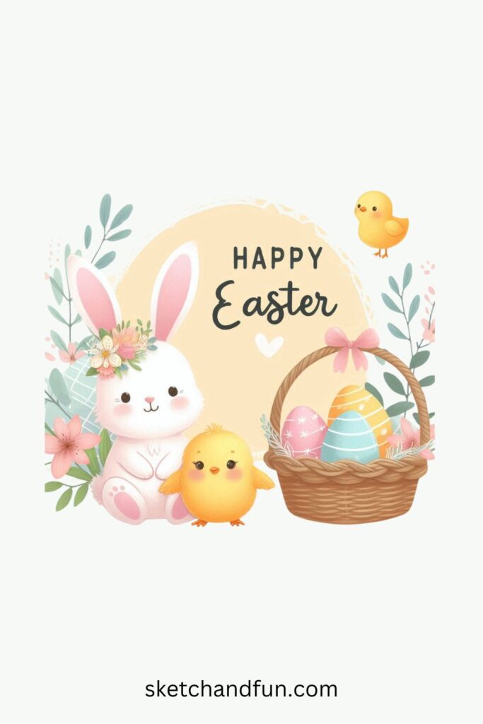 Cute Easter Greeting Card with a Bunny and Chick