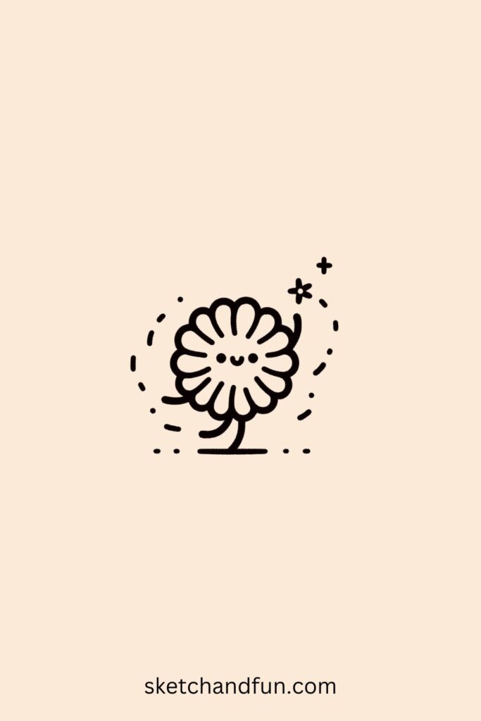 Drawing of a plant, Dancing Dandelion