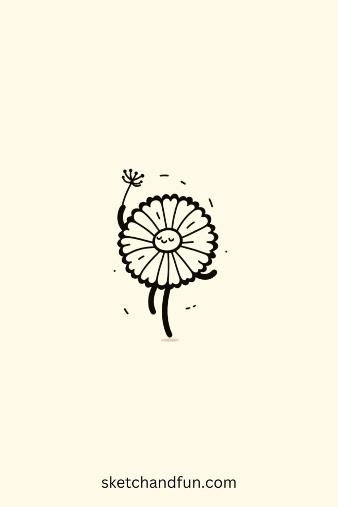 Drawing of a plant, Dancing Dandelion