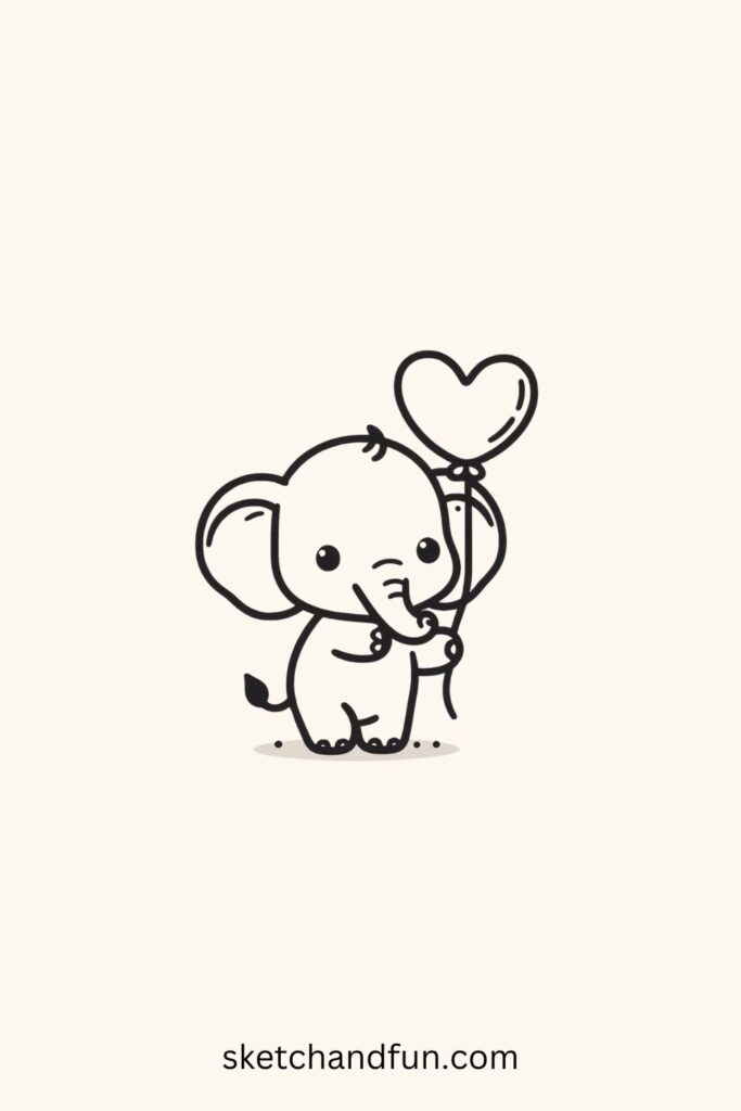 Easy Cute Aesthetic Drawing Idea, Elephant with Balloon