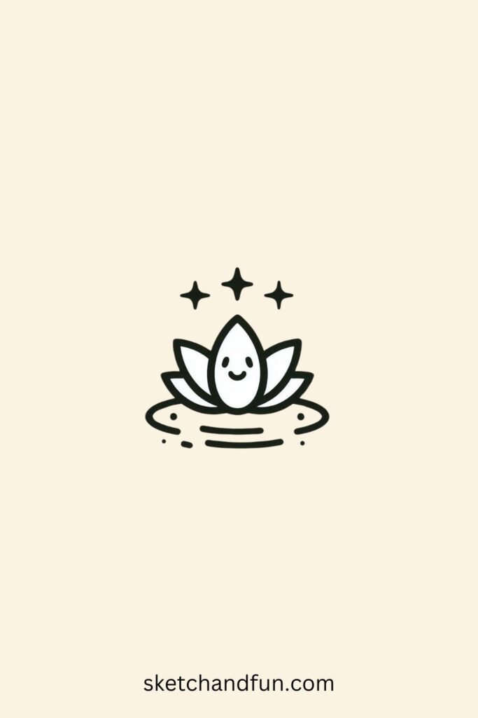 Easy Plant Drawing Cute, Floating Lotus