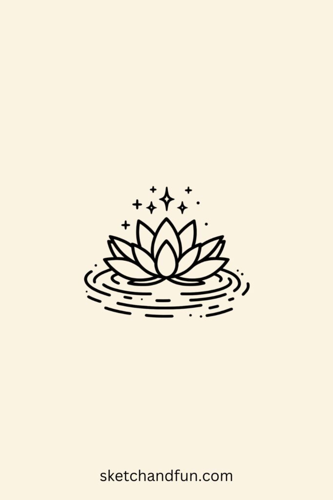 Easy Plant Drawing Cute, Floating Lotus